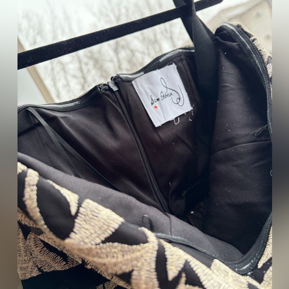 🆕✨Sam Edelman Strapless Black&Gold Embroidered Midi Dress Cocktail Party XS 0–2 - Picture 12 of 14